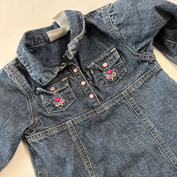 Vintage Cuddle Bear Denim Floral Embroidered Long Sleeve Dress Sz 18 mo - Picture 5 of 6
